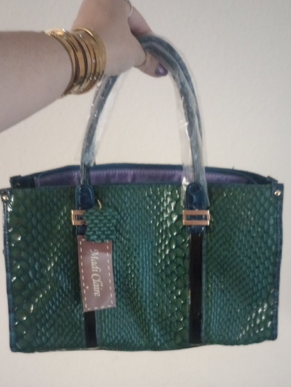 Snakeskin  Embossed Leather Satchel